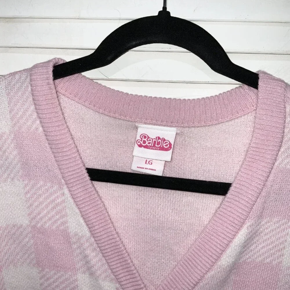 Her Universe Barbie Pink Gingham Patch Cardigan Size L - Picture 4 of 6